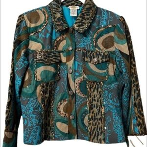 Vintage Sandy Starkman 100% Silk Jacket Patchwork Sequins Art to Wear M Coastal
